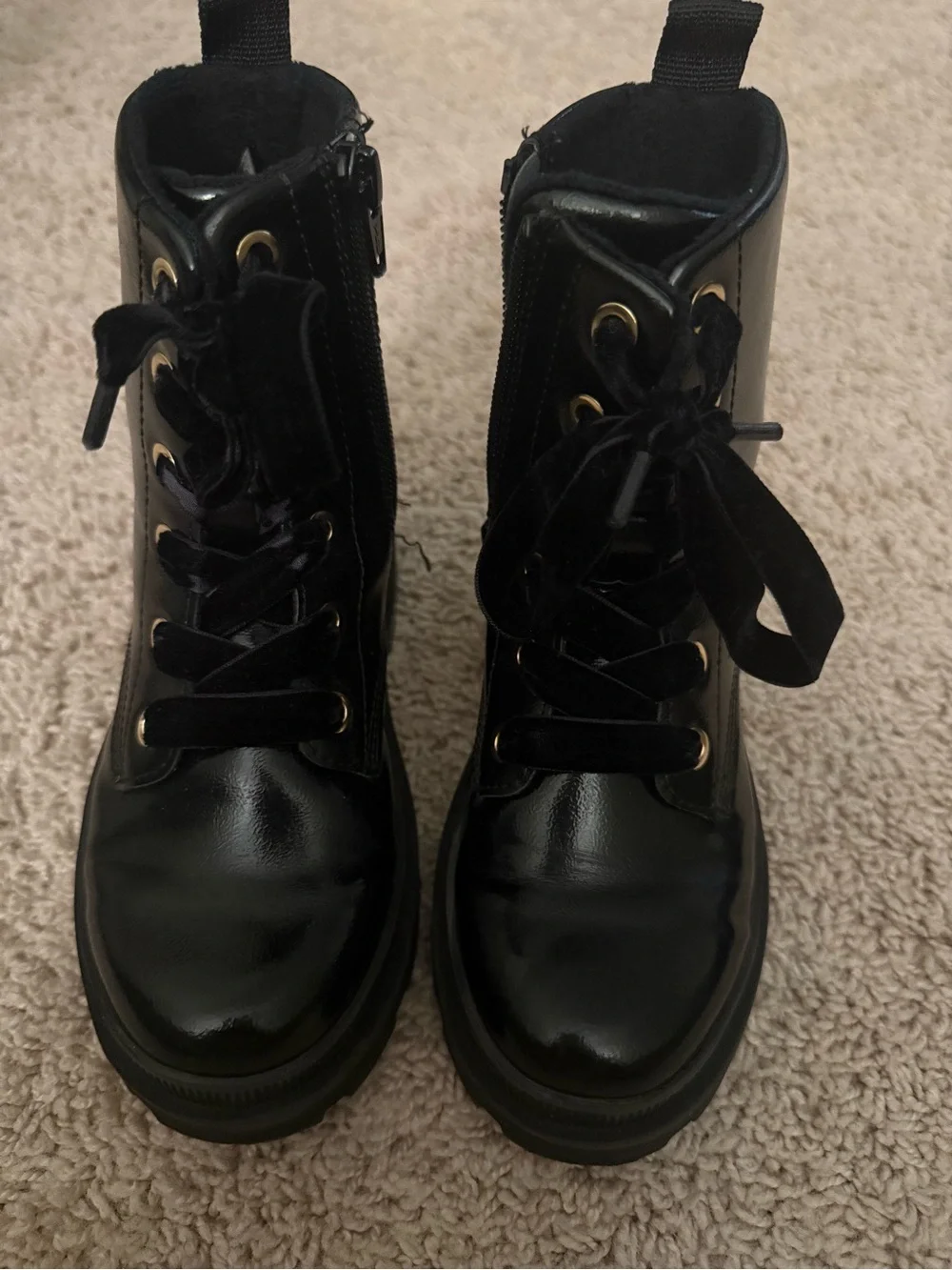 Kids Black Lace-Up Platform Combat Boots